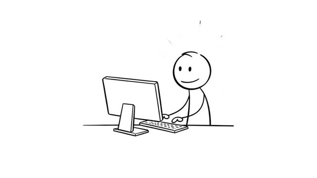 Cartoon person using computer