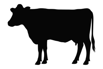 Silhouette of a standing cow in side profile view