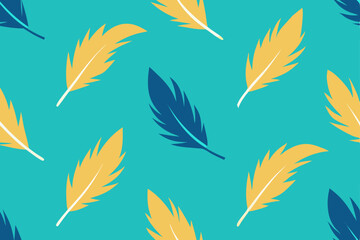 Seamless feather and leaf vector pattern illustration with nature-inspired elements