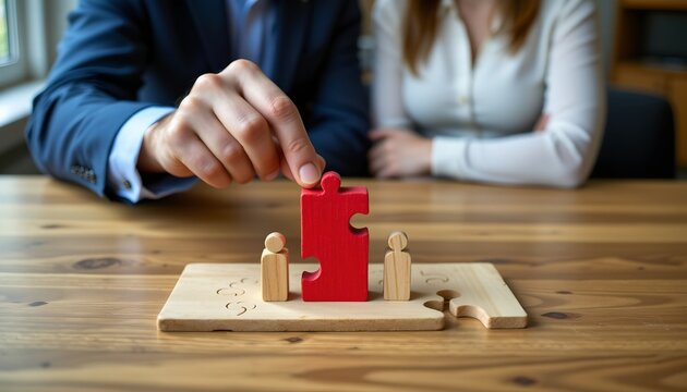 team leader and leadership concept appointing to leaderhuman resource management assembling jigsaw puzzle on wood desk leader,leadership,teamwork