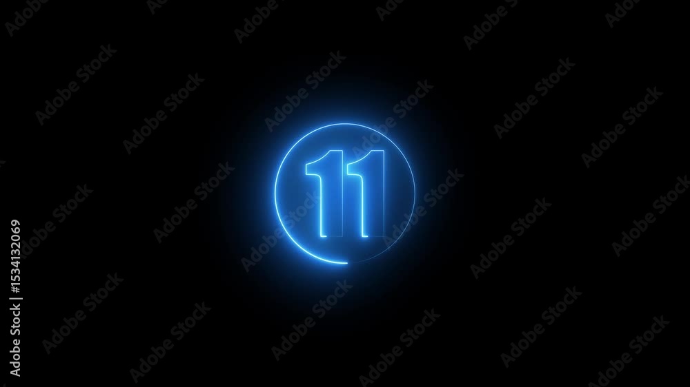 Poster glowing neon 11 number colorful trendy glowing neon numeric. square rectangle picture circle with ne
