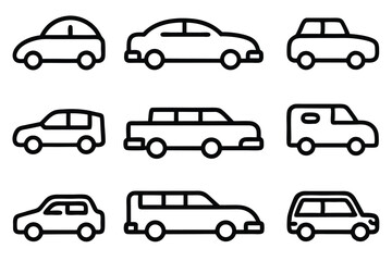 Simple black and white car icons representing different vehicle types for design projects