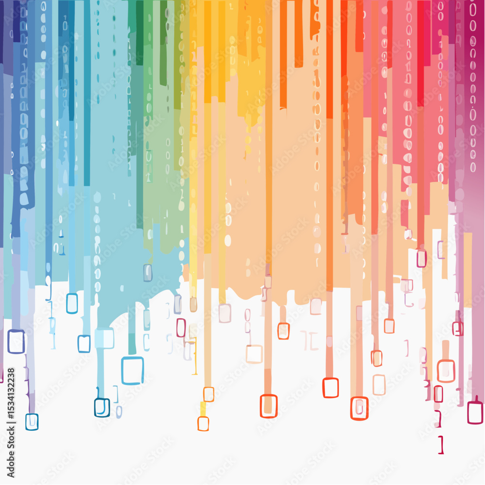 Poster binary code cascading down like digital rain, representing data insights, vibrant hues