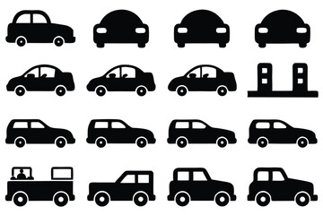 Fototapeta premium A collection of black silhouette car icons for various transportation applications