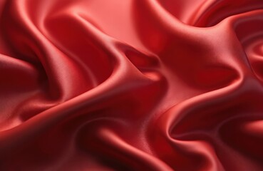 Obraz premium Elegant red silk or satin fabric texture. Soft, smooth, shiny surface. Luxurious drape, waves, folds, curves create abstract design. Background for fashion, beauty, wedding, Valentine Day projects.