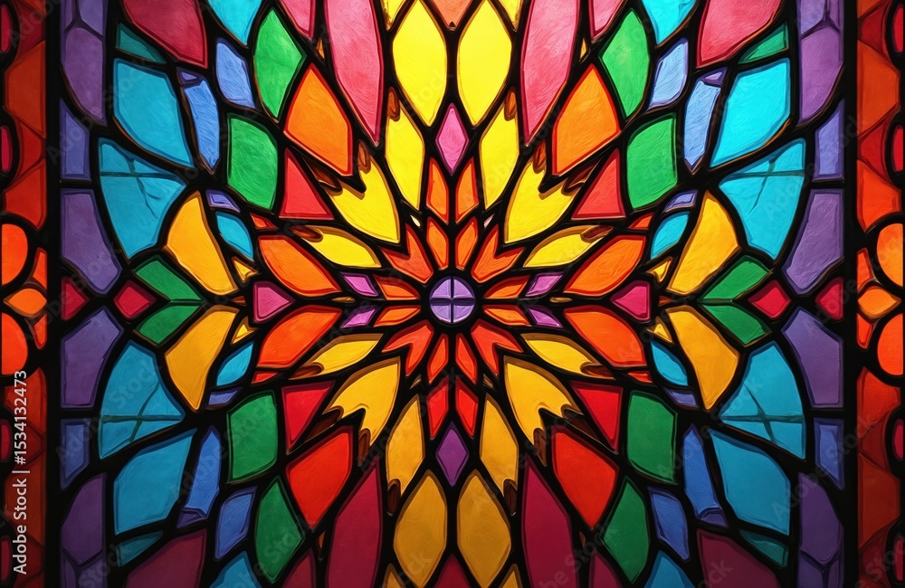 Poster abstract stained glass artwork. vibrant color mosaic pattern with intricate details. decorative geom