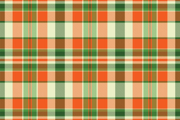 Vibrant autumnal plaid pattern in orange, green, and cream.  Perfect for fallthemed designs, textiles, or website backgrounds.