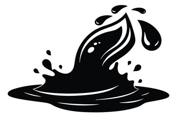 Black Liquid Splashing with Water Droplets, Monochrome Artistic Vector Illustration Style Design