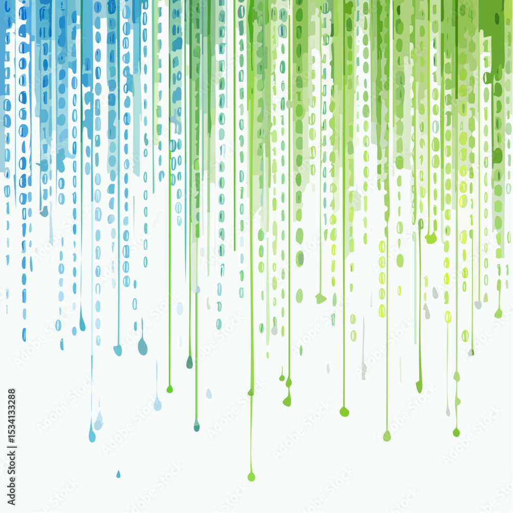 Poster binary code cascading down like digital rain, representing data insights, vibrant hues