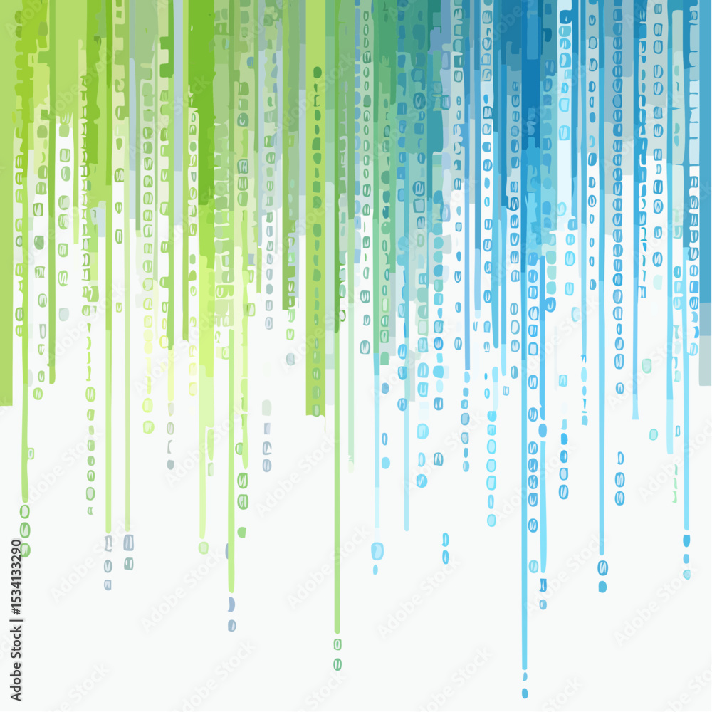 Poster binary code cascading down like digital rain, representing data insights, vibrant hues