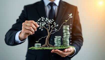 success of investment and business business education businessman drawing growth of tree and money on chalkboard money,tree