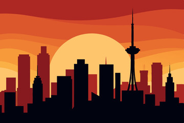 city skyline at sunset