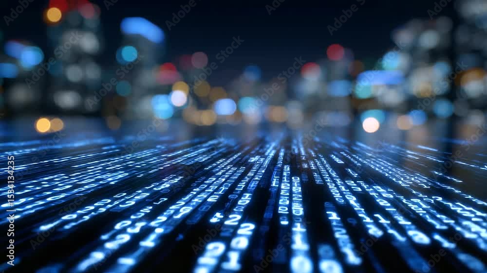 Poster abstract close-up of digital hash codes projected above glowing processors in a cold, metallic serve