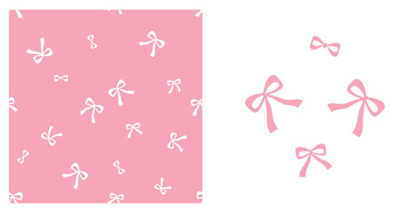 Seamless pattern with ribbon bows on pink background vector. Pink ribbon bows isolated on white background vector.