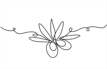 Continuous line olive branches in silhouette. Minimal style. Vector illustration. Hand drawn one line vector. Editable stroke