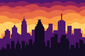 Fototapeta premium An urban Los Angeles city skyline silhouette at sunset with towering buildings and skyscrapers creates a stunning cityscape illustration