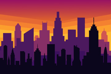 Fototapeta premium Los Angeles city skyline silhouette at sunset with urban skyscraper architecture