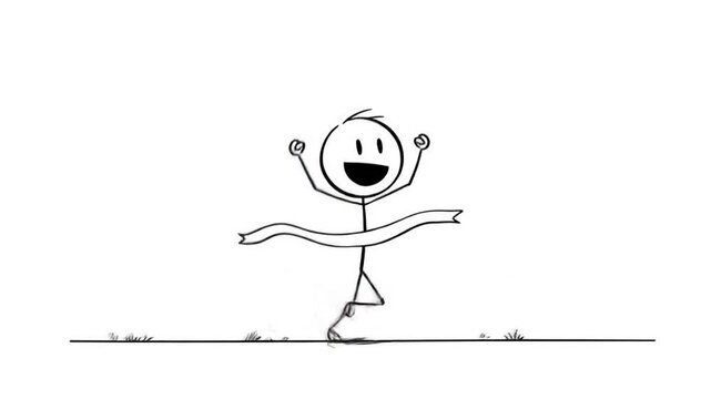 Stick figure celebrating race win animation