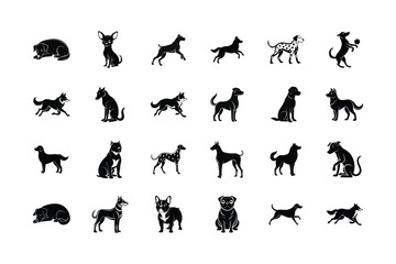 Different types of dog activities silhouette vector set