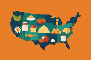 map of usa with flag