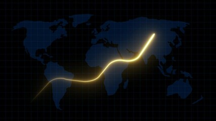 Global business growth neon glowing line and world map concept on the transparent background. Business, economy, financial services Abstract concept of global economy, financial technology. 4k video. - Powered by Adobe