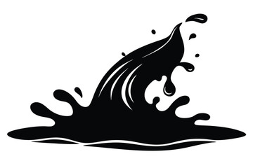Striking Black Silhouette of Splashing Liquid, Abstract Graphic Illustration, Vector Art
