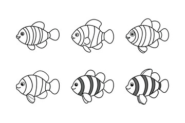 set of clownfish line art vector illustration