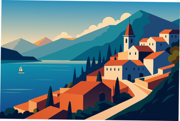 Naklejka premium vector illustration of old town