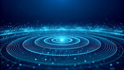 Fototapeta premium Blue technology background with circles and glowing particles