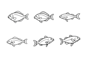 set of halibut fish vector illustration