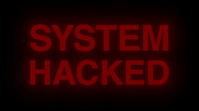 System hacked warning message animation in 4K on black background