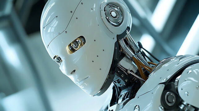 Close-up of a Futuristic Robot with Exposed Internal Mechanics - Powered by Adobe