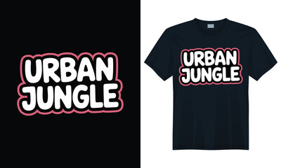 Colorful bold urban jungle design for t-shirt with outlined playful text and street vibe art