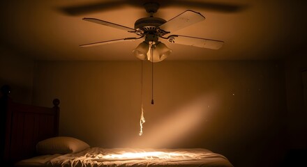 Low-light Photography Ceiling Fan in Bedroom at Night