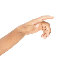 hand touching or pointing of something on isolated white background.