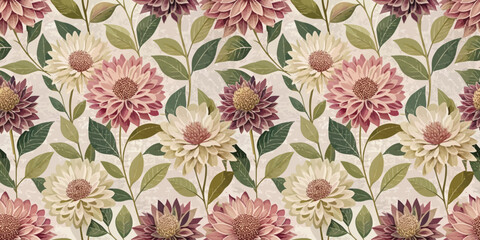Obraz premium Elegant floral pattern with intricate blooms in soft pastel tones.