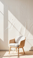 Modern armchair in minimalist style with sunlight casting shadows  