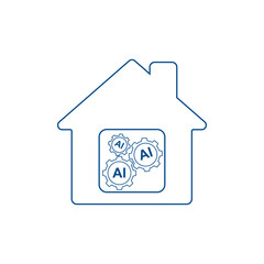 Smart home icon silhouette with AI symbol, simple modern digital technology. Smart home logo in blue color with artificial intelligence concept. Vector design for website, symbol, logo, sign, app, UI,