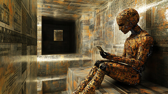 Robot with a Tablet in a Text-Covered Room