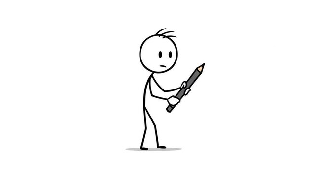 Stick figure holding pencil animation