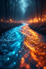 Fototapeta premium Fantasy river flowing through enchanted forest landscape art