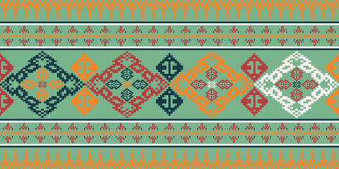 Pixel art ethnic, Pattern fabric pixel, design for background, clothing, decorative, drapery, cloth embroidery, geometric pixel art, handcraft, wallpaper, carpet, bag, card, cushions, Print, ethnic