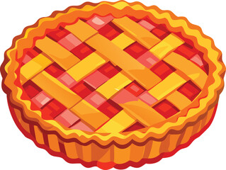 America's most popular apple pie.  Whole homemade fruit pie. Vector color realistic illustration. Pie Icon on Transparent Background.