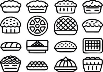 Apple pie icons set vector, Food dessert, American apple. Bakery Line Icons Set, Editable Stroke. Pixel Perfect. For Mobile and Web. Contains such icons as Bakery, Food, Restaurant, Pizza, Apple pie.