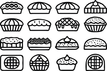 Apple pie icons set vector, Food dessert, American apple. Bakery Line Icons Set, Editable Stroke. Pixel Perfect. For Mobile and Web. Contains such icons as Bakery, Food, Restaurant, Pizza, Apple pie.