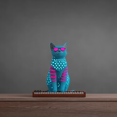 Cybernetic Cat with Glowing Stripes Playing Keyboard