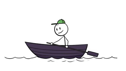 Stick figure rowing boat illustration