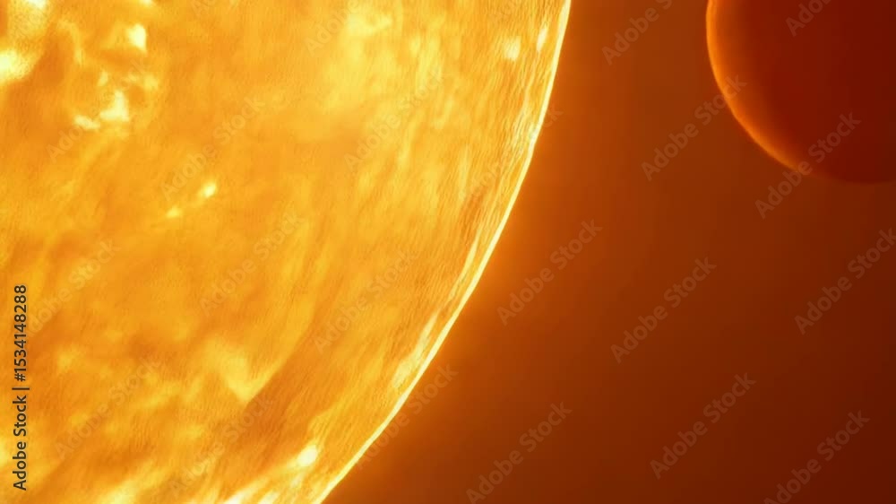 Poster digital rendering of exoplanet transit in front of its star with flares and solar prominences in an 