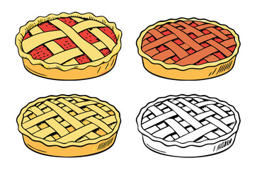 America's most popular apple pie.  Whole homemade fruit pie. Vector color realistic illustration. Pie Icon on Transparent Background.