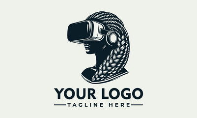 Intrigued woman with long braids wearing a virtual reality headset and holding a game controller with attached microphones. Immersive gaming concept